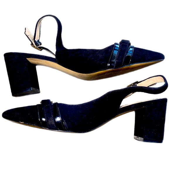 Tommy Hilfiger Black Suede Gold Front Buckle Sling Back Heel - Picture 6 of 8